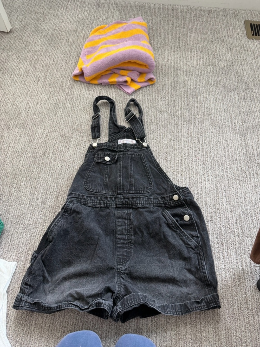 Black Denim Short Overalls
